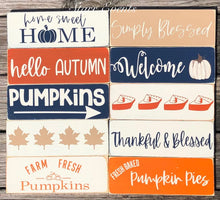 Load image into Gallery viewer, 10" Rustic fall signs Rustic fall decoration Rustic navy fall decor Thanksgiving decor Thanksgiving signs wreath signs White pumpkin sign