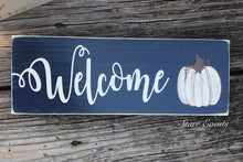 Load image into Gallery viewer, 10" Rustic fall signs Rustic fall decoration Rustic navy fall decor Thanksgiving decor Thanksgiving signs wreath signs White pumpkin sign