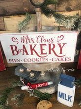 Load image into Gallery viewer, Mrs Claus bakery sign. Christmas signs. Christmas decor. Christmas decorations. Christmas tier tray decor. Christmas decorating ideas.