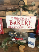 Load image into Gallery viewer, Mrs Claus bakery sign. Christmas signs. Christmas decor. Christmas decorations. Christmas tier tray decor. Christmas decorating ideas.