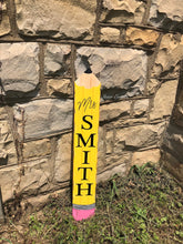 Load image into Gallery viewer, Personalized Teacher signs. Back to school Gifts for teachers. Vertical pencil sign. Signs for teachers. Back to school Teacher gifts. Personalized gift
