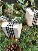 Load image into Gallery viewer, Rustic Christmas presents Set of 2. Christmas decorations. Rustic Christmas decor. Buffalo plaid Christmas decor. Wooden Christmas presents.