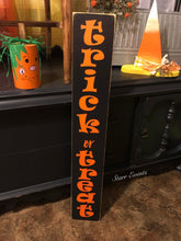 Load image into Gallery viewer, Trick or treat sign Halloween sign. Halloween decor. Halloween decorations. Fall decor. Fall decorations. Fall signs. signs for Halloween. Signs for the porch