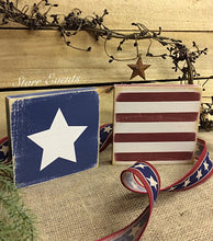 Load image into Gallery viewer, Rustic Americana decor. American flag sign. Set of 2 Fourth of July signs. Rustic decor. Rustic signs. 4th of July decor. Memorial day decor
