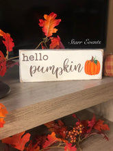 Load image into Gallery viewer, 10&quot; Rustic fall signs Hello pumpkin sign Rustic fall decoration Rustic fall decor Thanksgiving decor Thanksgiving signs Small wreath signs
