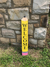 Load image into Gallery viewer, Personalized Teacher signs. Back to school Gifts for teachers. Vertical pencil sign.  Signs for teachers. Back to school Teacher gifts. Personalized gift
