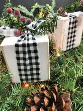 Load image into Gallery viewer, Rustic Christmas presents Set of 2. Christmas decorations. Rustic Christmas decor. Buffalo plaid Christmas decor. Wooden Christmas presents.
