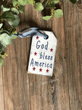 Load image into Gallery viewer, God bless America sign. July 4th decorations. Fourth of July decor July 4th Signs. 4th of July door hanger. Patriotic tags. Patriotic decor
